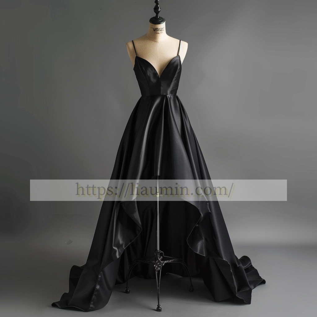 Black Spaghetti Straps Hi-Lo Evening Party Prom Formal Occasion Princess Dress W5-1.24