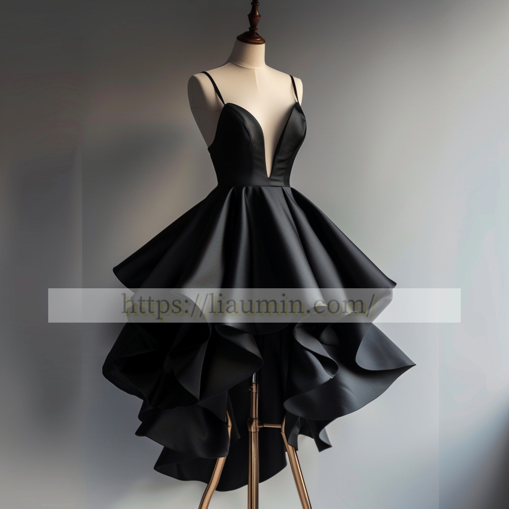 Sexy Black Spaghetti Straps Hi-Lo Evening Party Prom Formal Occasion Princess Dress W5-1.25