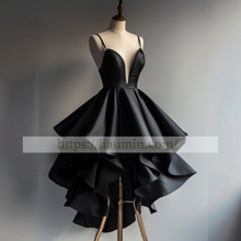 Load image into Gallery viewer, Sexy Black Spaghetti Straps Hi-Lo Evening Party Prom Formal Occasion Princess Dress W5-1.25

