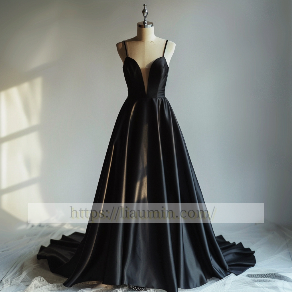 Black Spaghetti Straps Long Evening Party Prom Formal Occasion Princess Dress W5-1.26