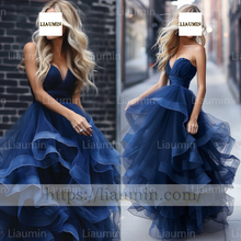 Load image into Gallery viewer, Custom Hand Made Navy Blue Strapless Evening Prom Formal Lace Up Back Princess Dress A-1.27
