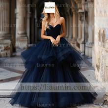 Load image into Gallery viewer, Custom  Navy Blue Strapless Evening Prom Formal Lace Up Back Princess Dress A-1.28
