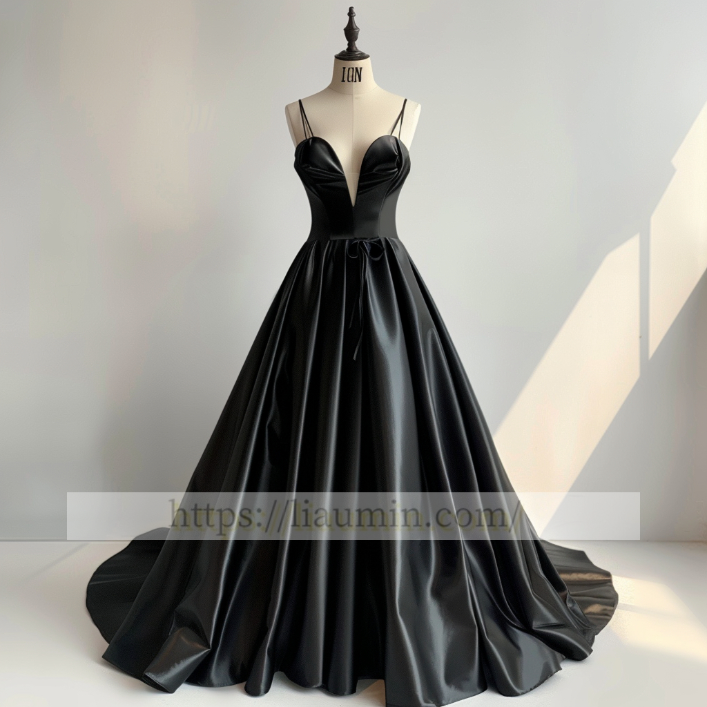 Sexy Black Spaghetti Straps Full Length Evening Party Prom Formal Occasion Princess Dress W5-1.29