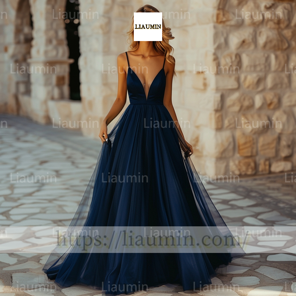 Custom Sexy V Neck Navy Blue Strapless Evening Prom Formal Lace Up Back Princess Dress A-1.29