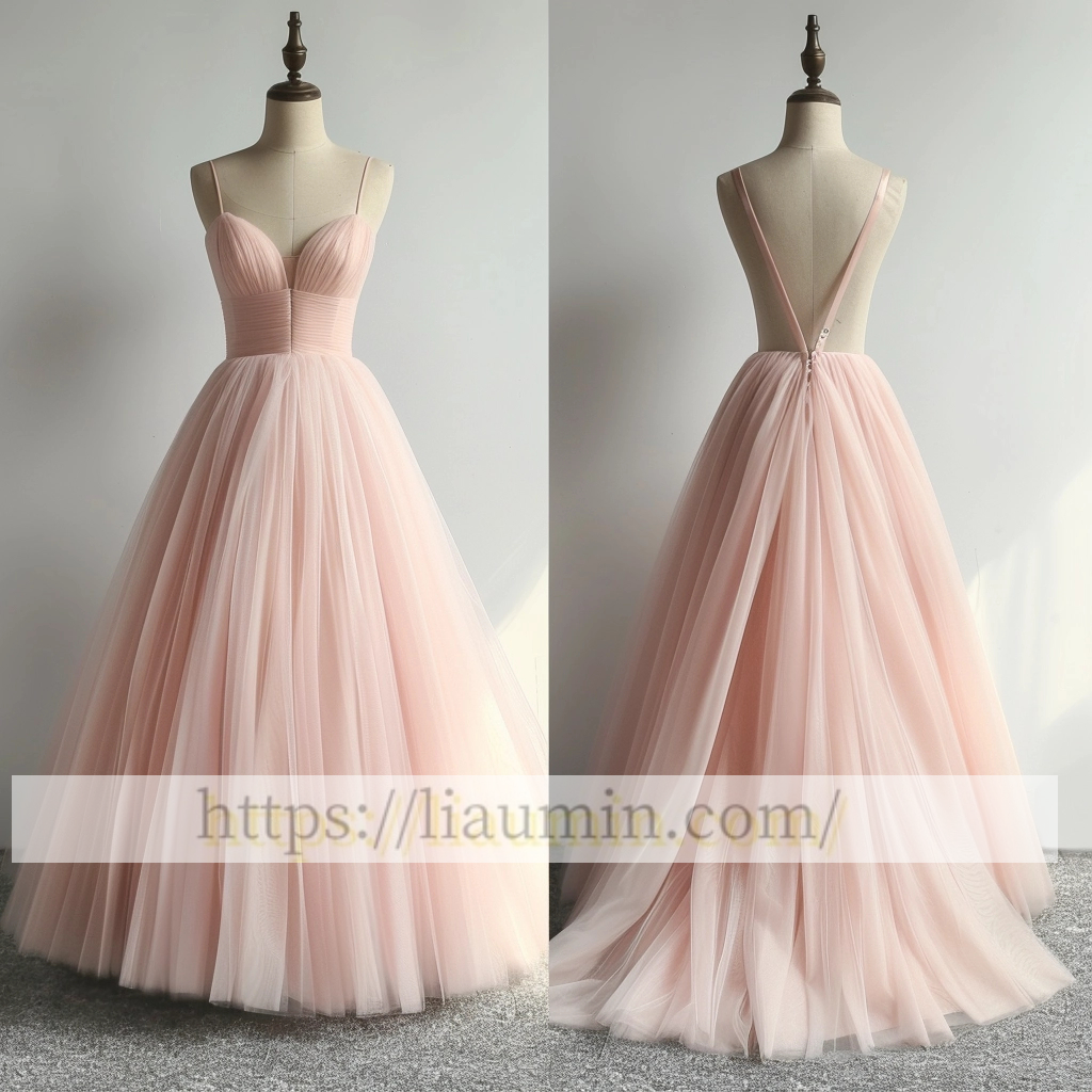 Pink Tulle Full Length Evening Party Prom Formal Occasion Princess Dress A-1.2