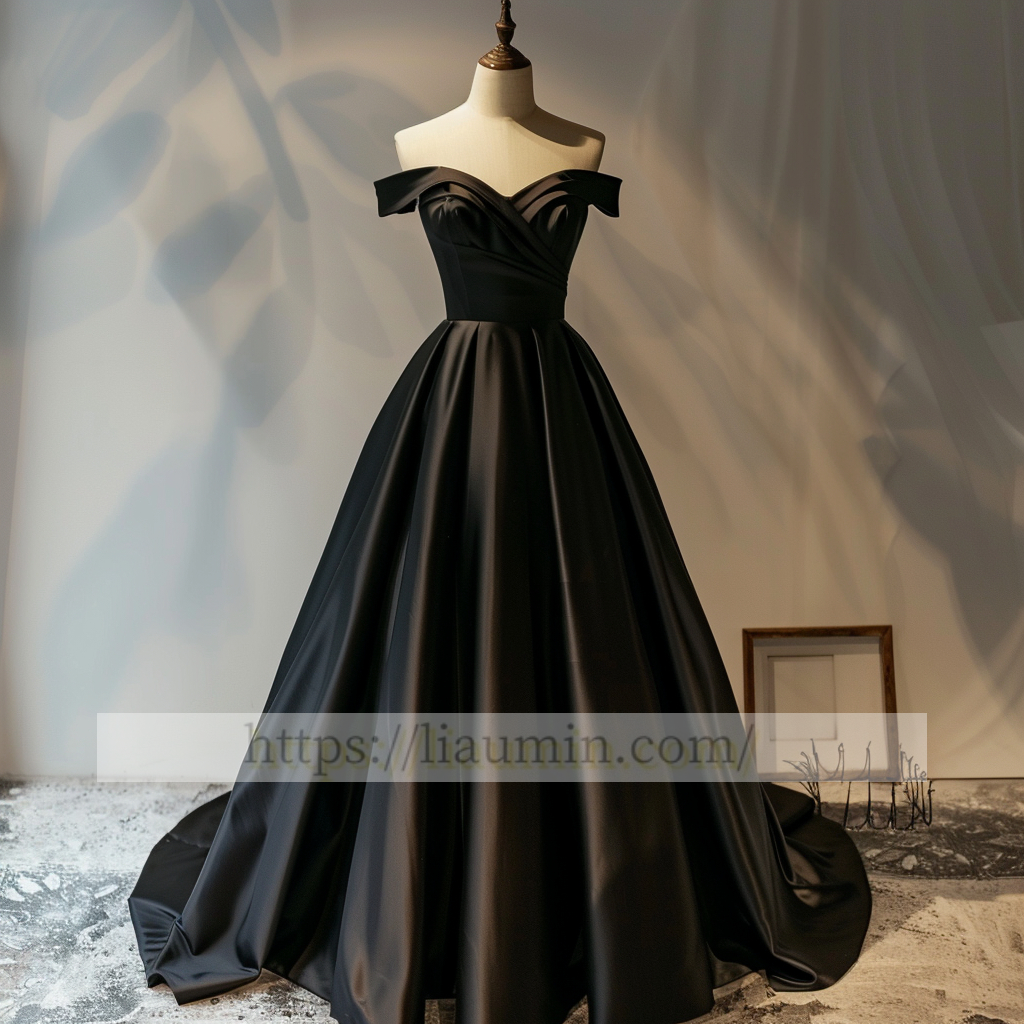Black Off The Shoulder Full Length Evening Party Prom Formal Occasion Princess Dress W5-1.2