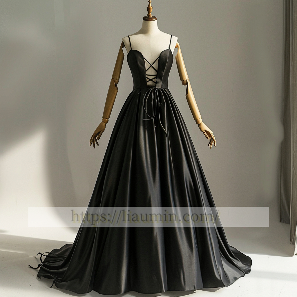 Sexy Black Spaghetti Straps Long Evening Party Prom Formal Occasion Princess Dress W5-1.30