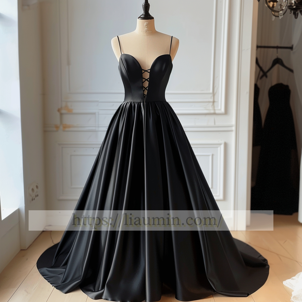 Sexy Black Spaghetti Straps Floor Length Evening Party Prom Formal Occasion Princess Dress W5-1.31