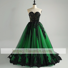 Load image into Gallery viewer, Green Tulle With Black Lace Evening Prom Formal Brithday Dress  Lace Up Back Princess Homecoming Skirt A-1.31

