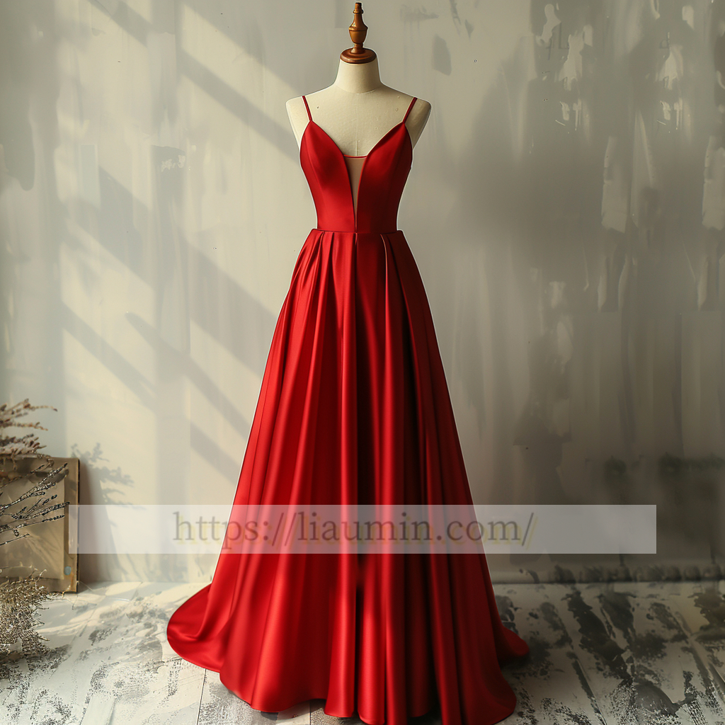 Sexy Red Spaghetti Straps Floor Length Evening Party Prom Formal Occasion Princess Dress W5-1.33