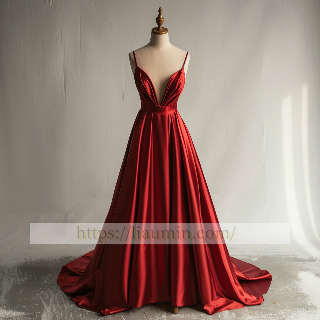 Sexy Red Spaghetti Straps Full Length Evening Party Prom Formal Occasion Princess Dress W5-1.36