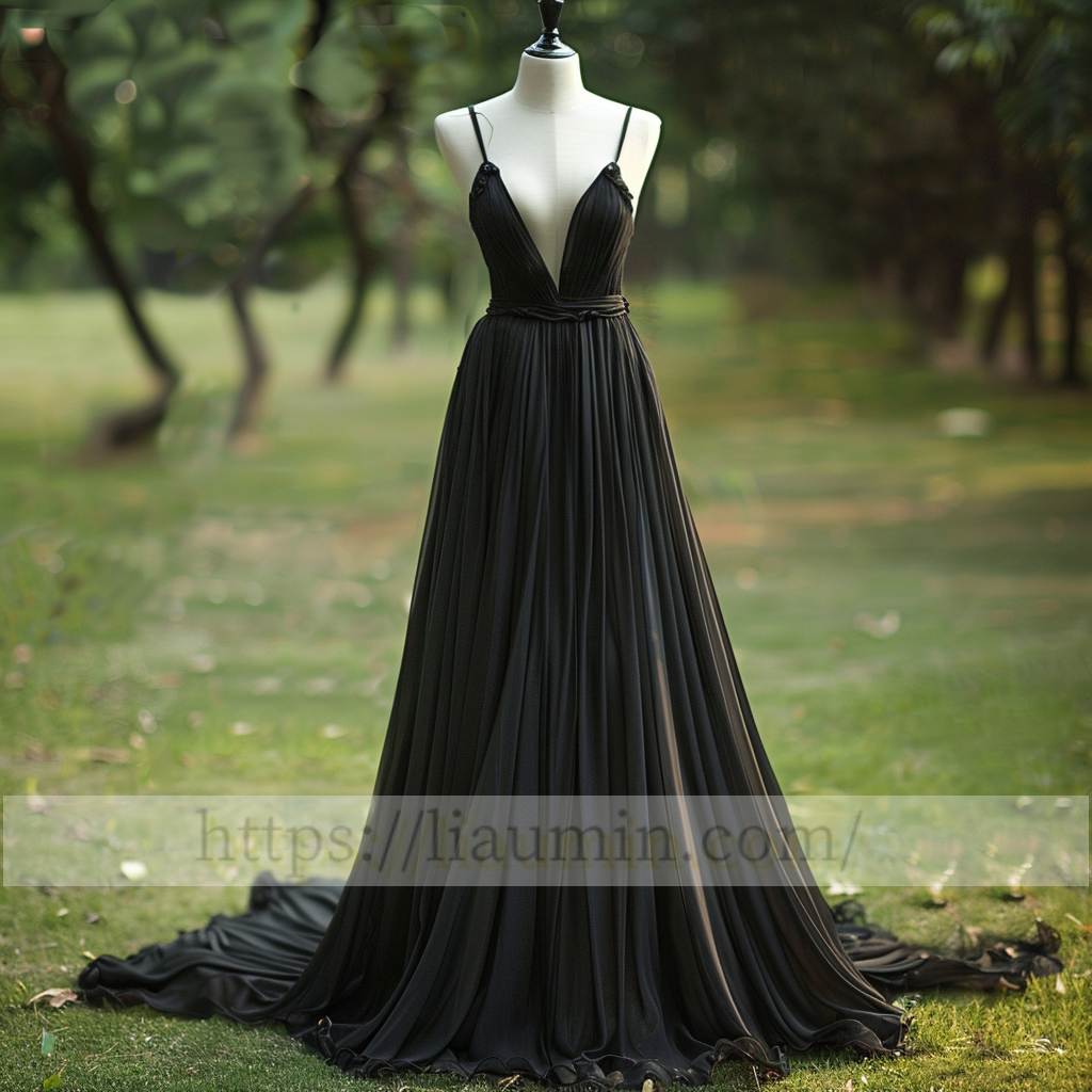 Black Full Length V Neck Evening Party Prom Formal Princess Dress W15-1.3
