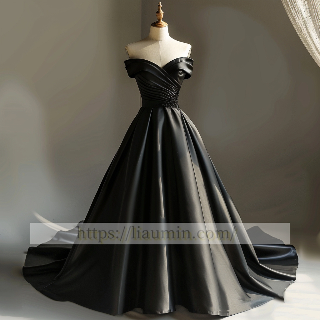 Black Off The Shoulder Full Length Evening Party Prom Formal Occasion Princess Dress W5-1.3