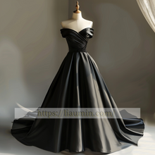 Load image into Gallery viewer, Black Off The Shoulder Full Length Evening Party Prom Formal Occasion Princess Dress W5-1.3
