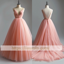 Load image into Gallery viewer, Pink Tulle Full Length Backless Evening Party Prom Formal Occasion Princess Homecoming Dress A-1.3
