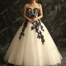 Load image into Gallery viewer, Ivory Tulle and Black Lace Applique Wedding Evening Prom Formal Lace Up Back Princess Dress C-1.3
