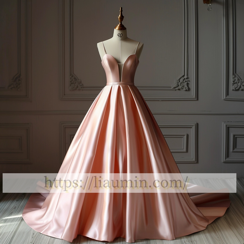 Pink Satin Full Length Evening Party Prom Formal Occasion Princess Dress A-1.4