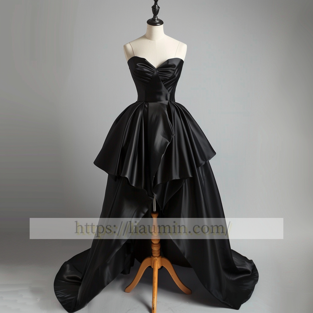 Black Strapless Hi-Lo Evening Party Prom Formal Occasion Princess Dress W5-1.5