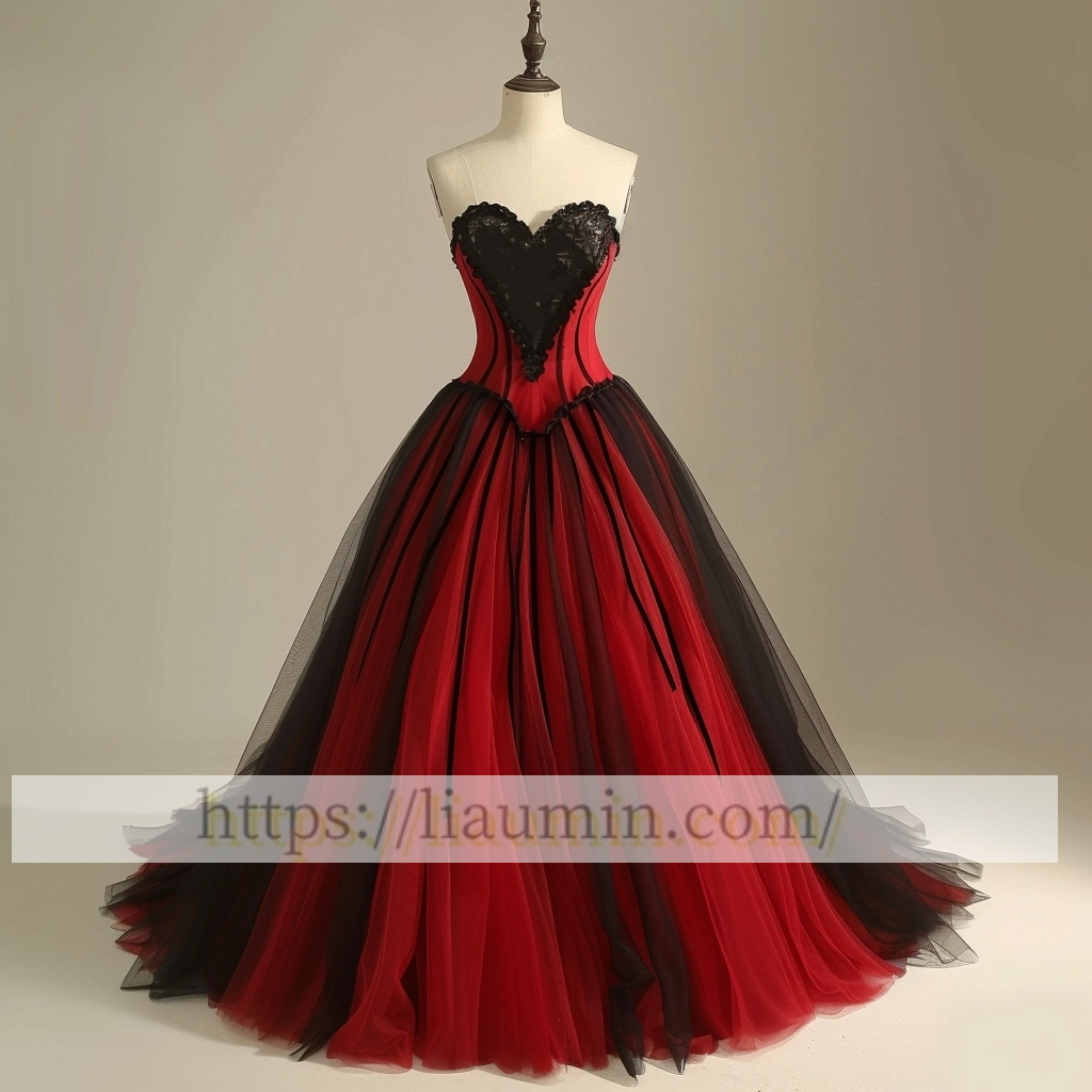 Red Tulle Black Evening Prom Dress Formal Dress Lace Up Back Princess Homecoming Skirt A-1.52