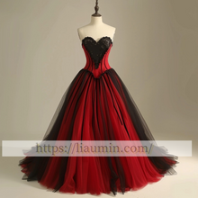 Load image into Gallery viewer, Red Tulle Black Evening Prom Dress Formal Dress Lace Up Back Princess Homecoming Skirt A-1.52
