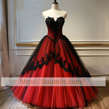 Load image into Gallery viewer, Red and Black Lace Evening Prom Dress Formal Dress Lace Up Back Princess Skirt A-1.56
