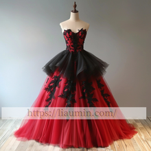 Load image into Gallery viewer, Red and Black Lace Evening Prom Dress Formal Lace Up Back Princess Dress A-1.64
