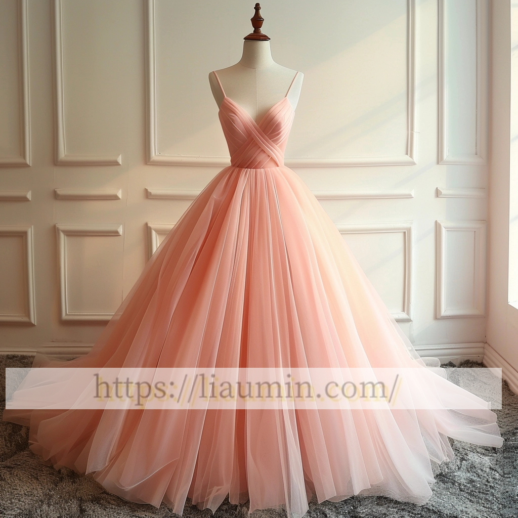 Pink Strapless Tulle Full Length Backless Evening Party Prom Formal Occasion Princess Homecoming Dress A-1.6