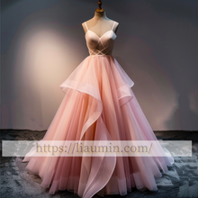 Load image into Gallery viewer, Pink Tulle Full Length Strap Evening Party Prom Formal Occasion Princess Homecoming Dress A-1.7
