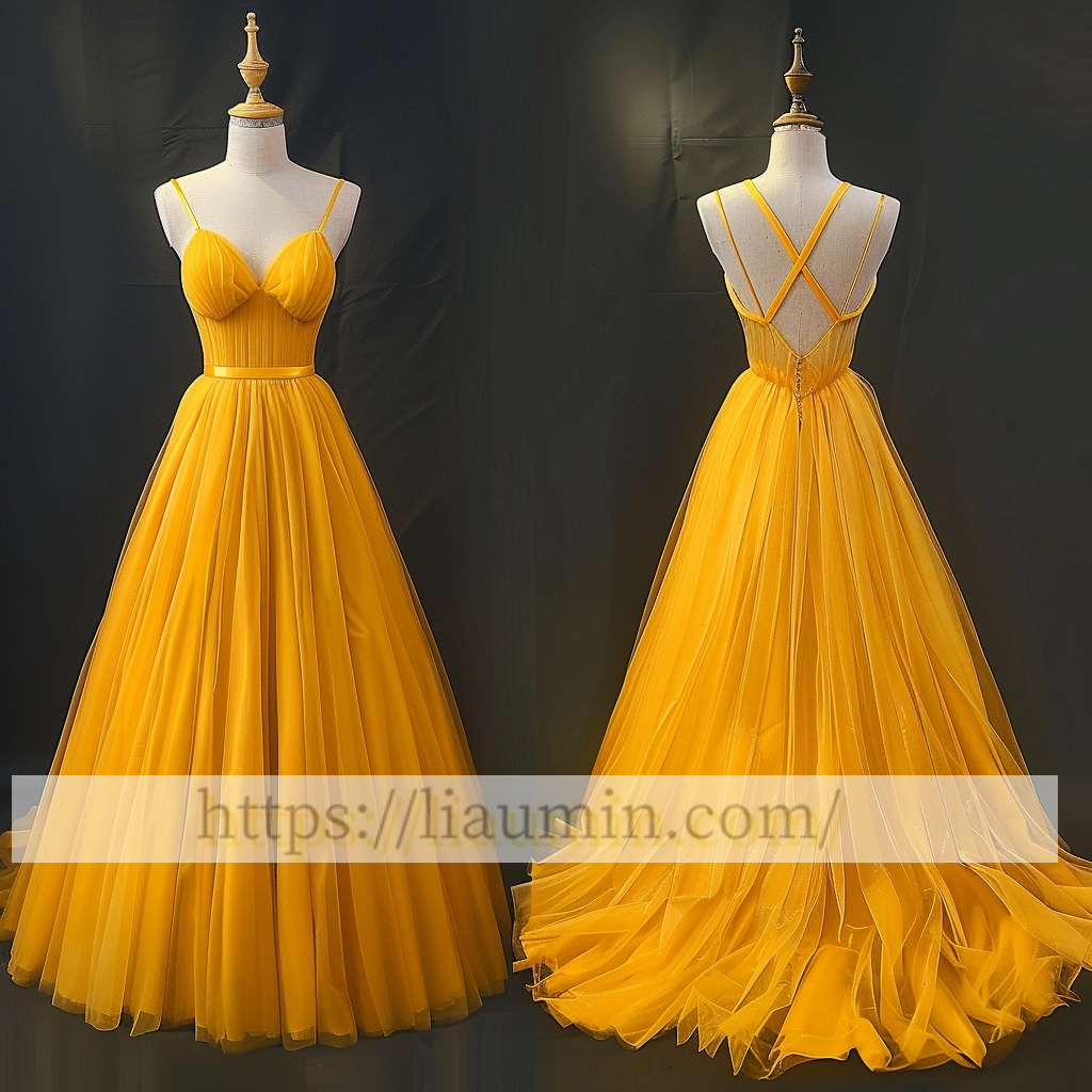 Yellow Tulle Strapless Evening Prom Formal Dress Custom Hand Made A-1.94
