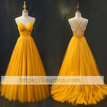 Load image into Gallery viewer, Yellow Tulle Strapless Evening Prom Formal Dress Custom Hand Made A-1.94
