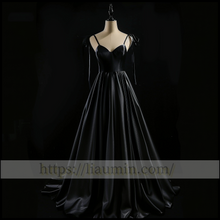 Load image into Gallery viewer, Black Full Length V Neck  Evening Party Prom Formal Princess Dress Hand Made Custom W15-1.9
