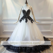 Load image into Gallery viewer, White Tulle and Black Lace Applique spaghetti straps Wedding Dress Prom Princess Dress W13-20.1
