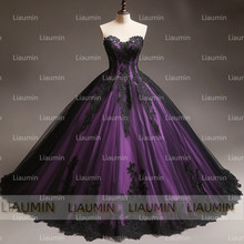 Load image into Gallery viewer, Purple Tulle and Black Strapless Wedding Evening Prom Formal Princess Dress W19.20.6
