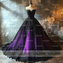 Load image into Gallery viewer, Purple Tulle and Black Cap Sleeve Wedding Evening Prom Formal Princess Dress W19.20.8

