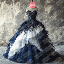 Load image into Gallery viewer, White Tulle and Blue Strapless Wedding Evening Prom Formal Princess Dress W19.21.4
