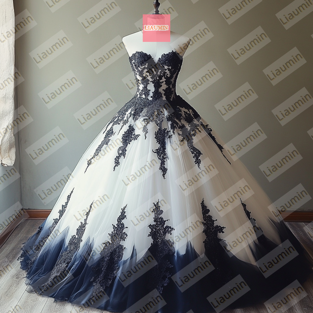 White Tulle and Blue Strapless Wedding Evening Prom Formal Princess Dress W19.21.6
