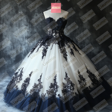 Load image into Gallery viewer, White Tulle and Blue Strapless Wedding Evening Prom Formal Princess Dress W19.21.8
