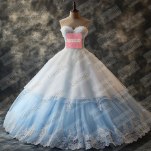 Load image into Gallery viewer, White Tulle and Blue Strapless Wedding Evening Prom Formal Princess Dress W19.22.1
