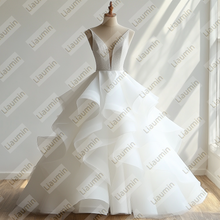 Load image into Gallery viewer, White V Neck With Strap Ball Gown Wedding Evening Prom Formal Princess Dress W19.23.1
