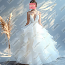Load image into Gallery viewer, White V Neck With Strap Ball Gown Wedding Evening Prom Formal Princess Dress W19.23.5
