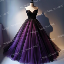 Load image into Gallery viewer, Purple and Black Tulle Full Length Evening Party Prom Formal Occasion Princess Dress W15-27.1
