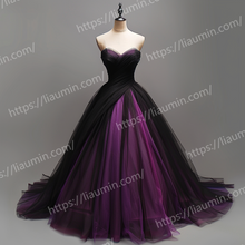 Load image into Gallery viewer, Custom Purple and Black Tulle Strapless Full Length Evening Party Prom Formal Occasion Princess Dress W15-27.2
