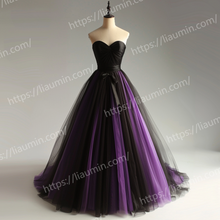 Load image into Gallery viewer, Custom Purple and Black Tulle Strapless A Line Evening Party Prom Formal Occasion Princess Dress W15-27.3
