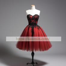 Load image into Gallery viewer, RedTulle and Black Lace Applique Short Evening Party Prom Princess Homecoming Dress  W5-2.10
