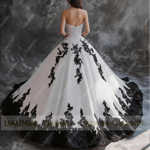 Load image into Gallery viewer, White Tulle Lace Applique Strapless Floor Length Lace-Up Back Wedding Formal Prom Dresses Bridal Gown Customized Made W19-2
