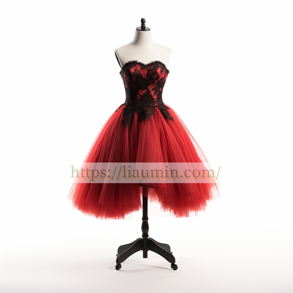 Red Tulle and Black Lace Applique Short Evening Party Prom Princess Homecoming Dress W5-2.11