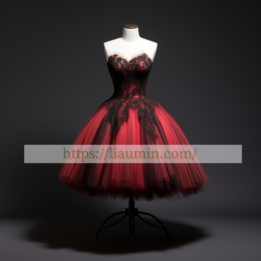 Red Tulle and Black Lace Applique Short Evening Party Prom Princess Homecoming Dress Custom W5-2.12