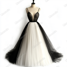 Load image into Gallery viewer, Custom Ivory Black Tulle Strap V Neck Wedding Evening Prom Formal Lace Up Back Princess Dress C-2.16
