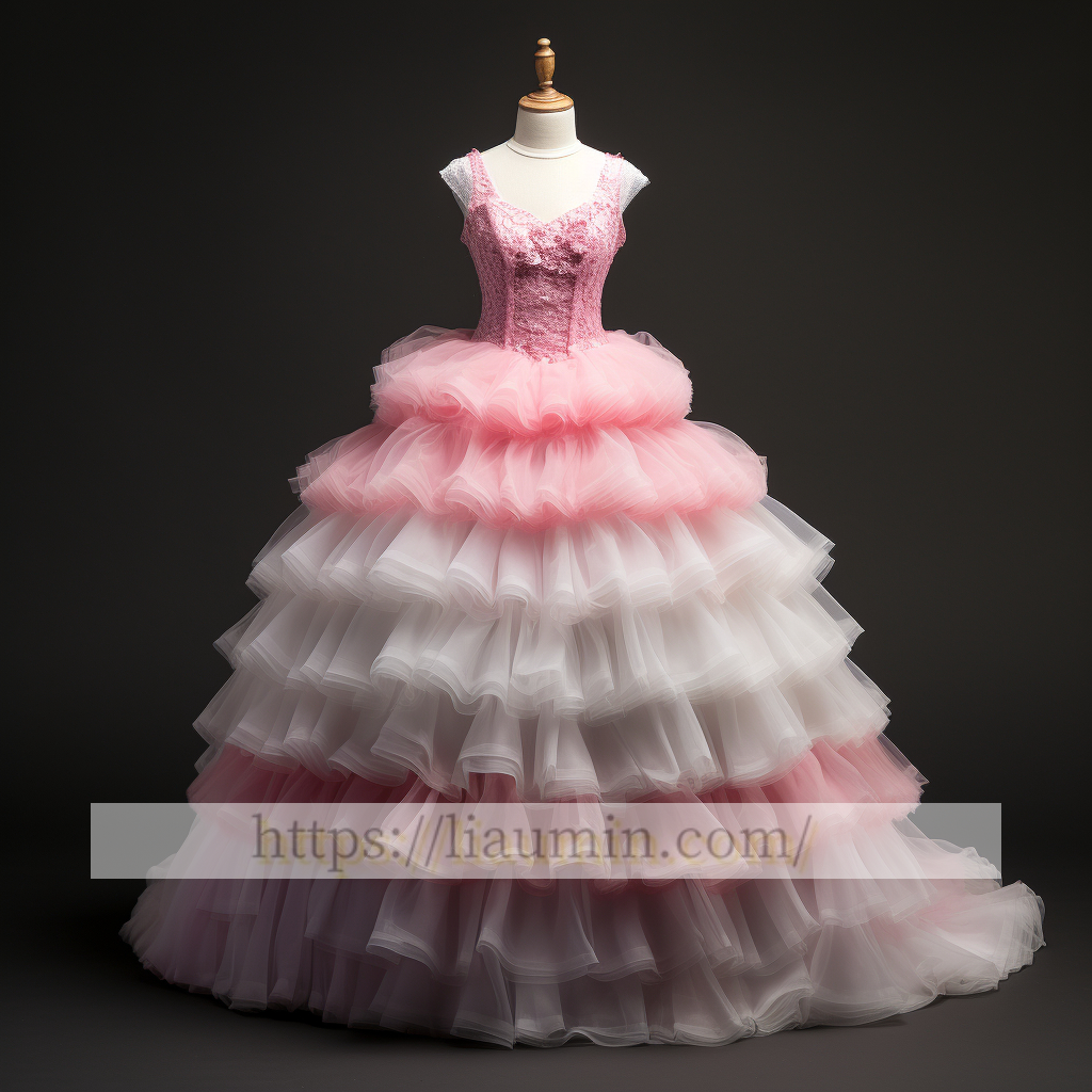 White and Pink Ball Gown Full Length Evening Party Prom Princess Dress Custom W5-2.19