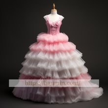 Load image into Gallery viewer, White and Pink Ball Gown Full Length Evening Party Prom Princess Dress Custom W5-2.19
